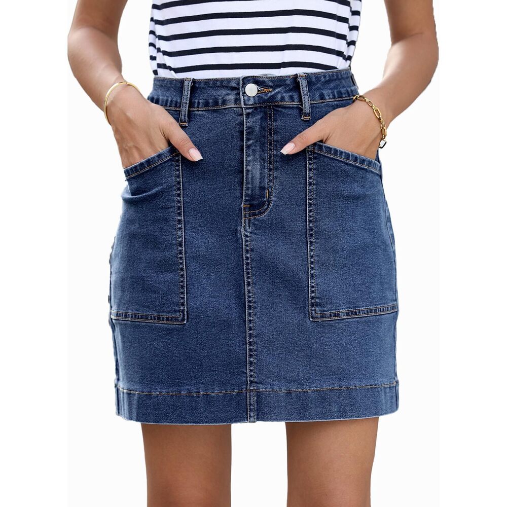 7538 Denim Skirt High Waisted Stretch Casual Mini Skirt Cute Jean Skirt